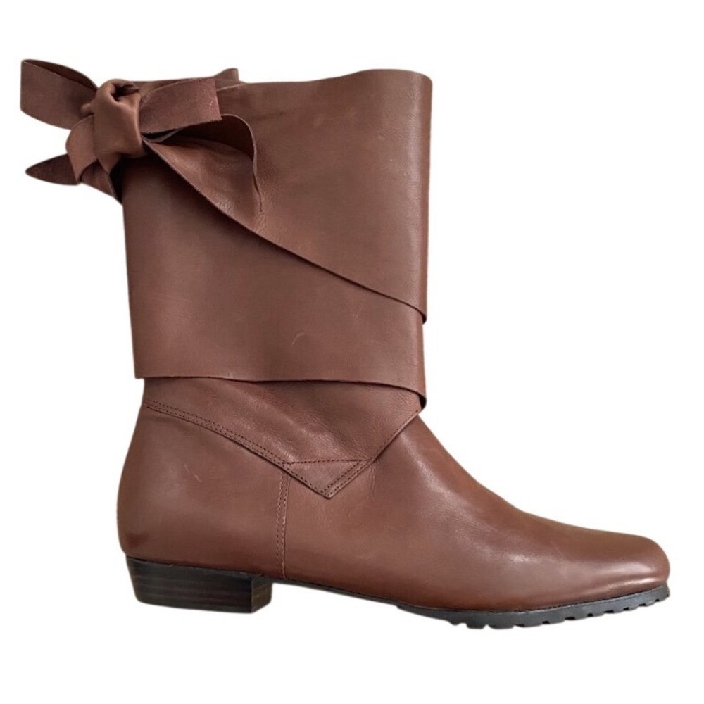 Lisa for Donald Pliner Brown Leather Bow Wrap Mid-Calf Boots Size 9M NEW